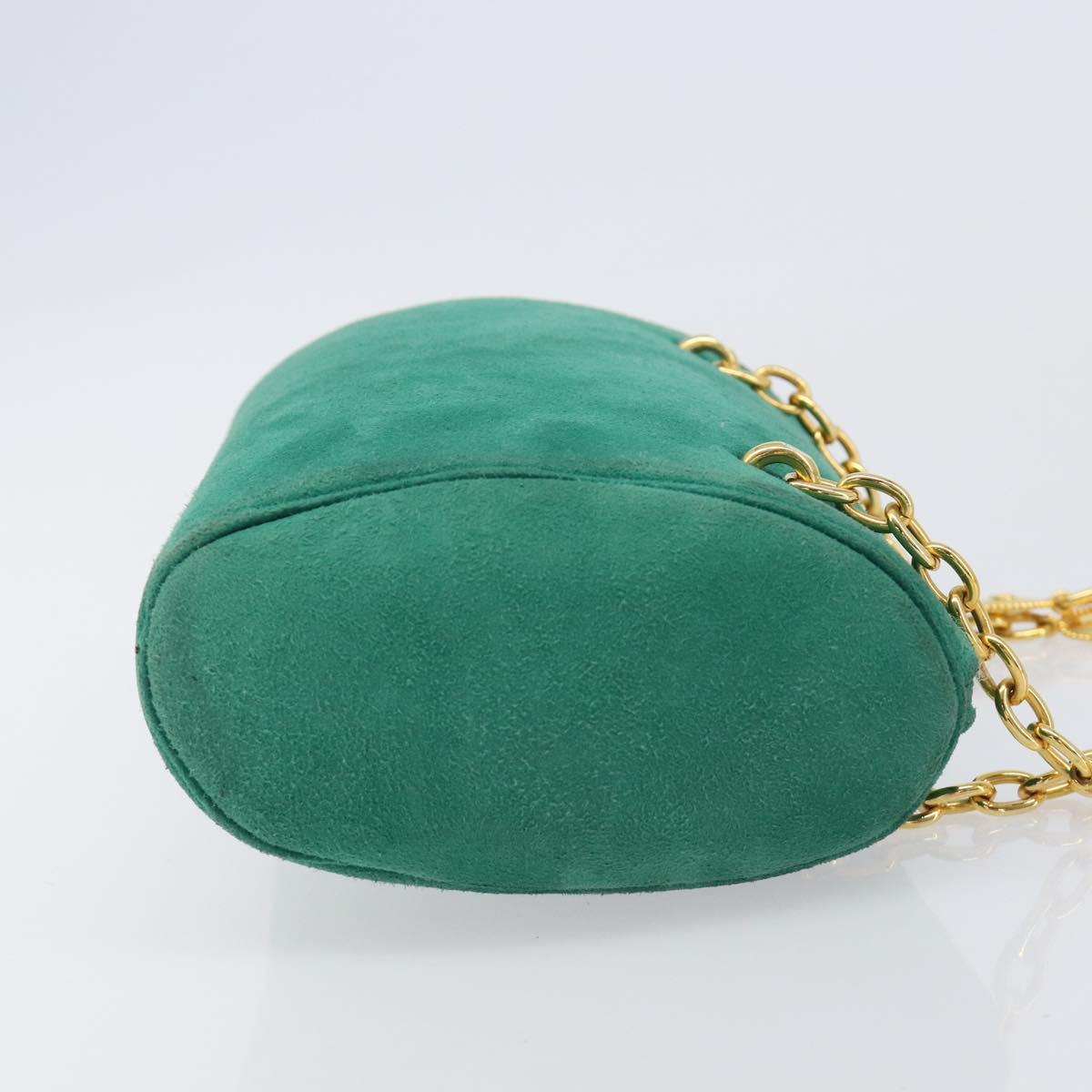 Christian Dior Chain Shoulder Bag Suede Green Gold Tone Auth 204573V