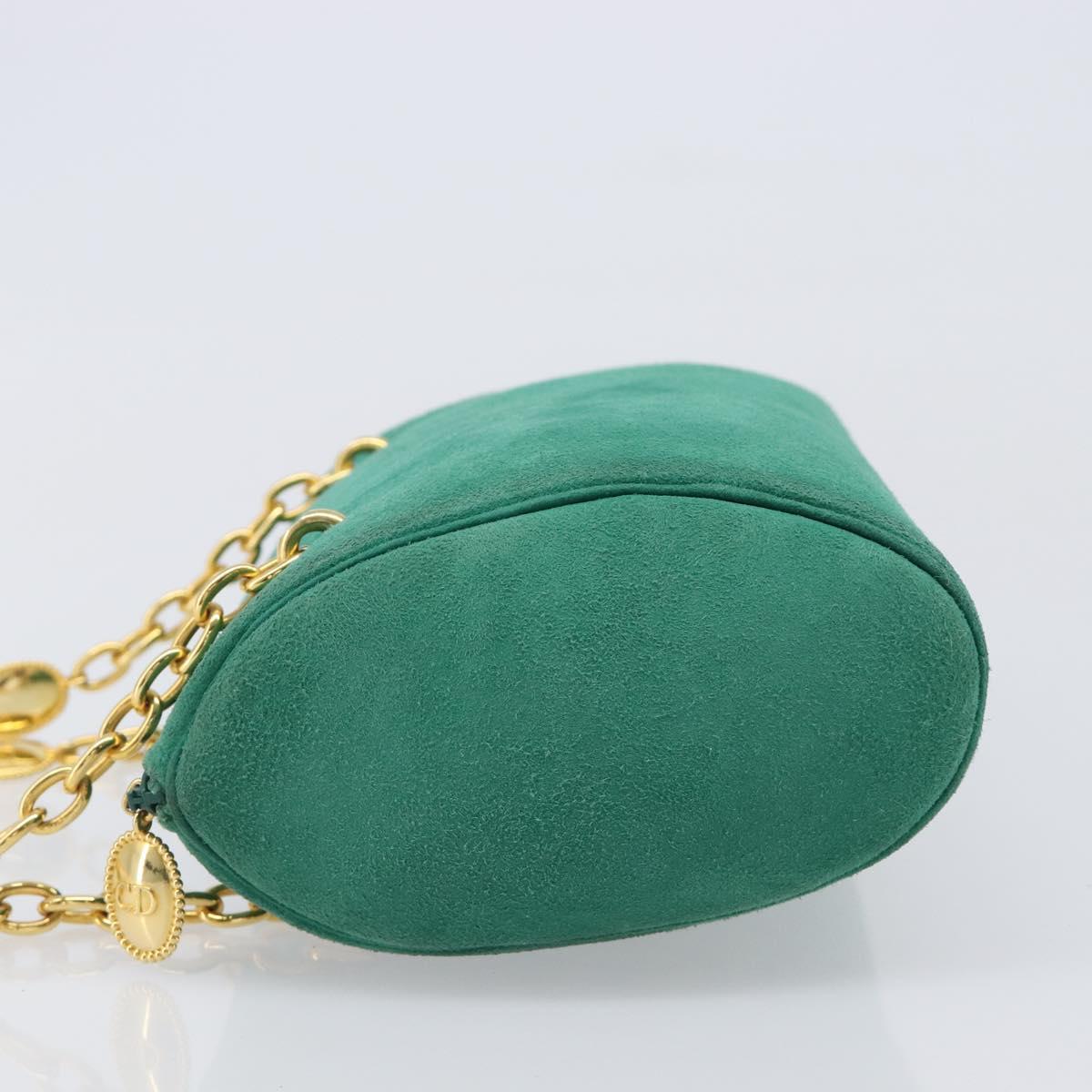 Christian Dior Chain Shoulder Bag Suede Green Gold Tone Auth 204573V