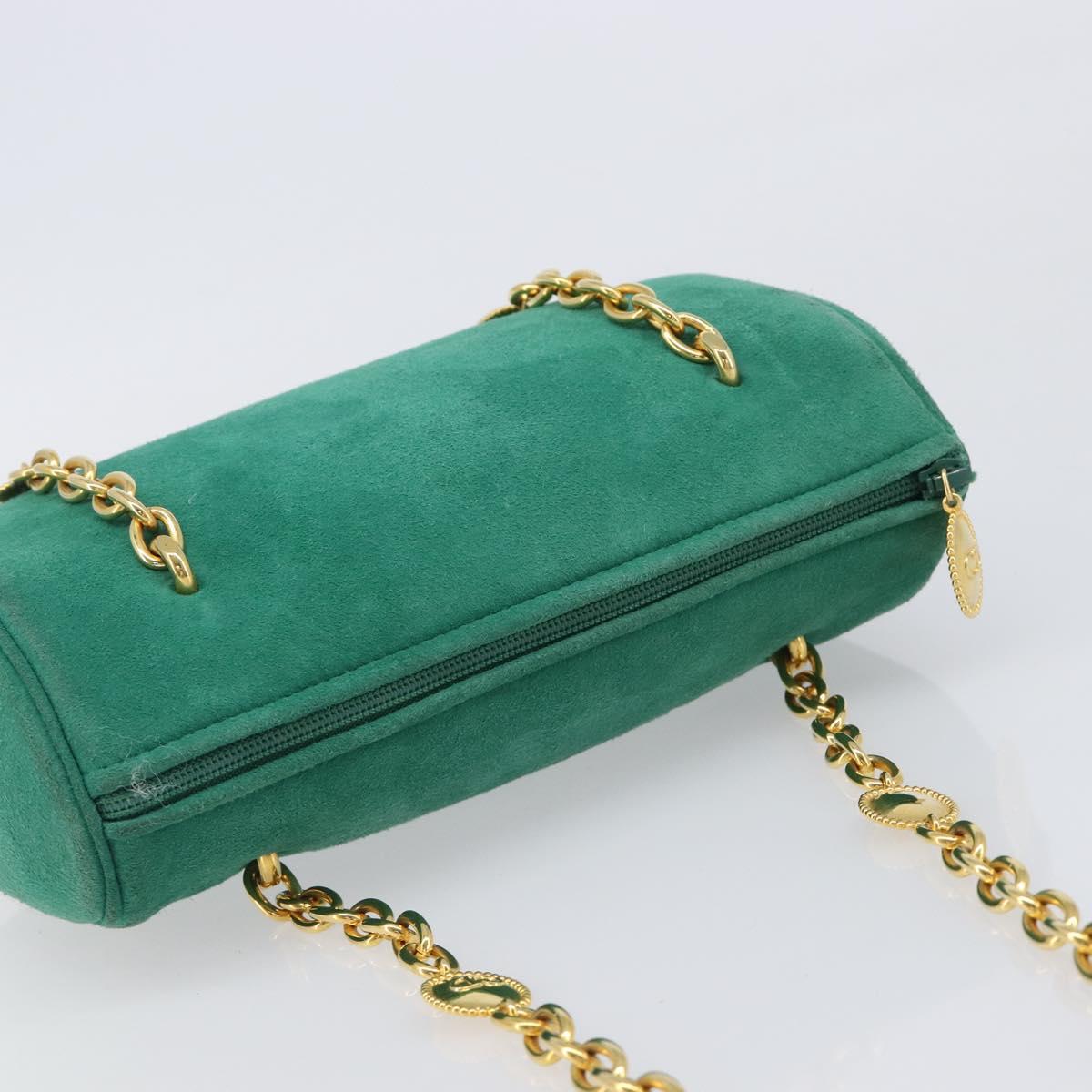 Christian Dior Chain Shoulder Bag Suede Green Gold Tone Auth 204573V