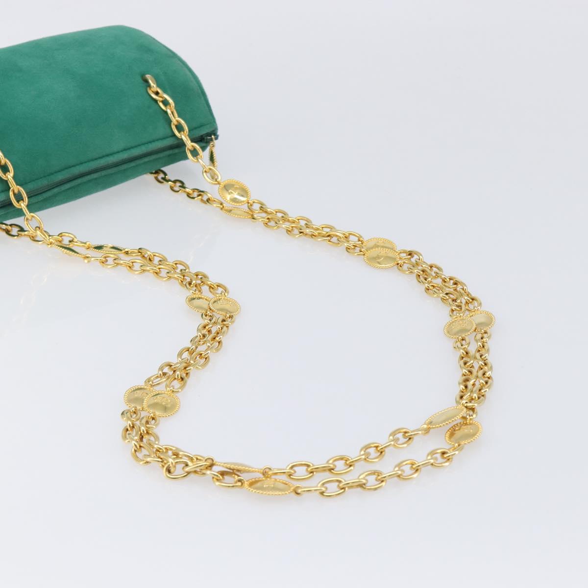 Christian Dior Chain Shoulder Bag Suede Green Gold Tone Auth 204573V