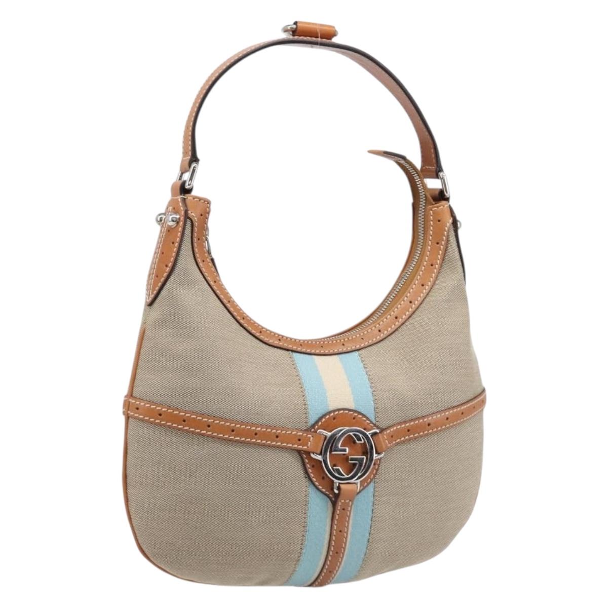 GUCCI Interlocking Shoulder Bag Canvas Beige Silver 114869 Auth 204577V