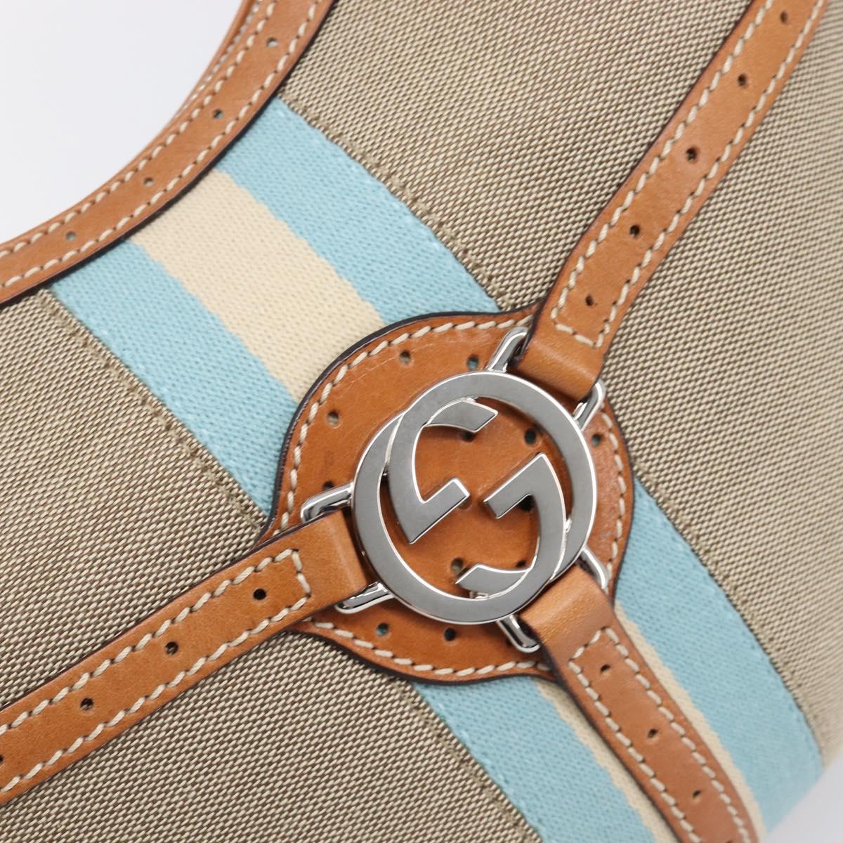 GUCCI Interlocking Shoulder Bag Canvas Beige Silver 114869 Auth 204577V