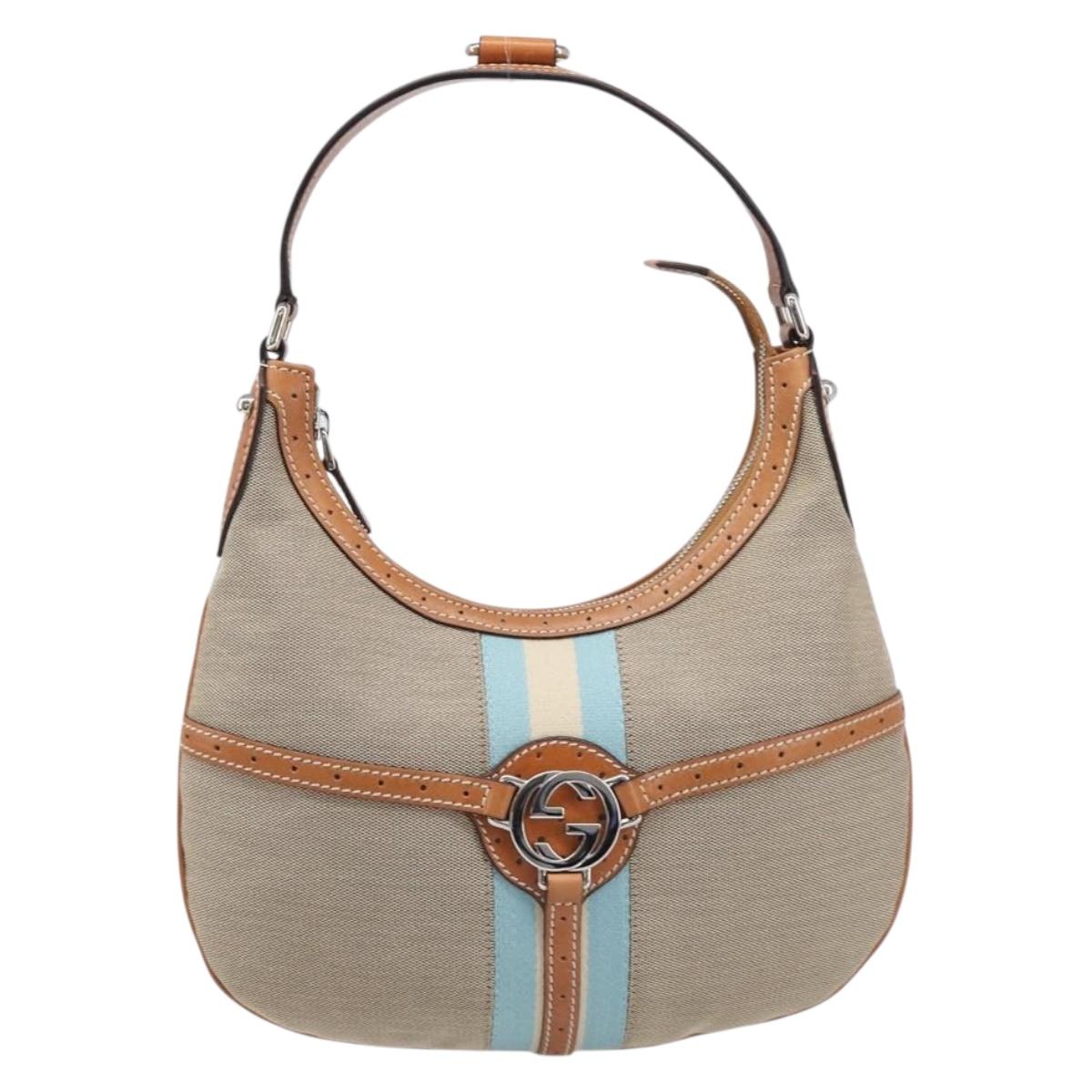 GUCCI Interlocking Shoulder Bag Canvas Beige Silver 114869 Auth 204577V
