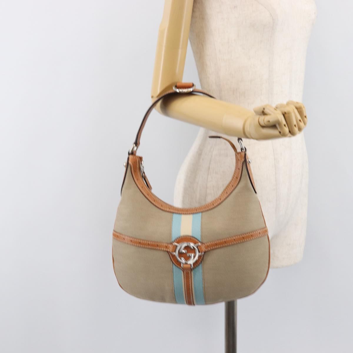 GUCCI Interlocking Shoulder Bag Canvas Beige Silver 114869 Auth 204577V