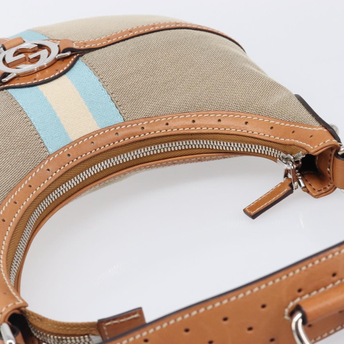 GUCCI Interlocking Shoulder Bag Canvas Beige Silver 114869 Auth 204577V