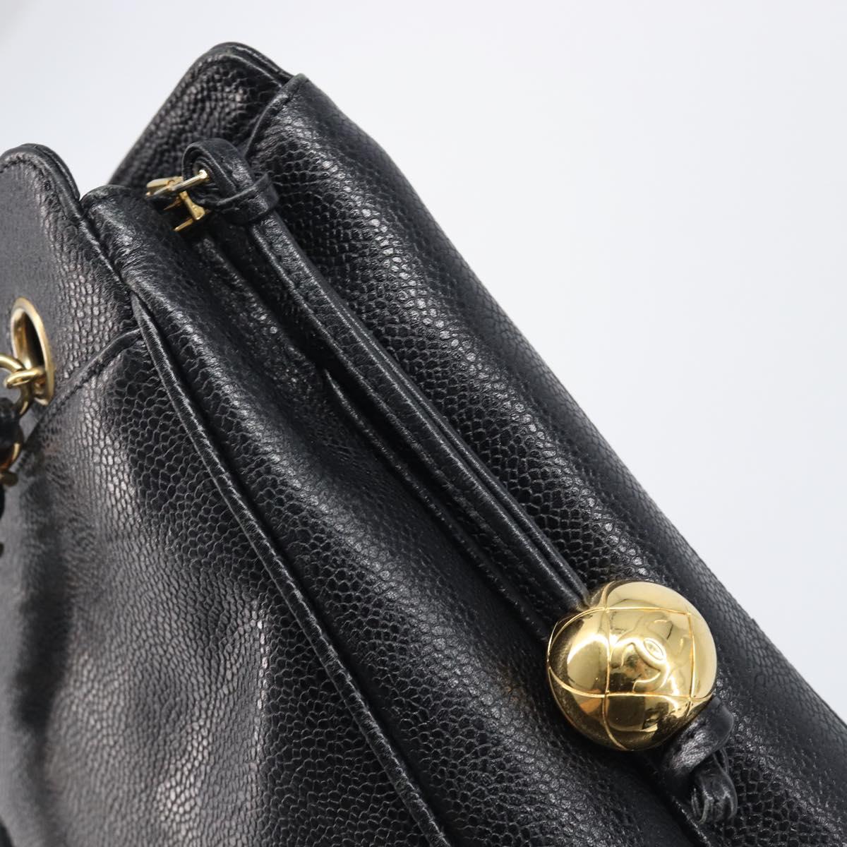CHANEL Triple Coco Chain Shoulder Tote Bag Caviar Skin Black CC Auth 204578V