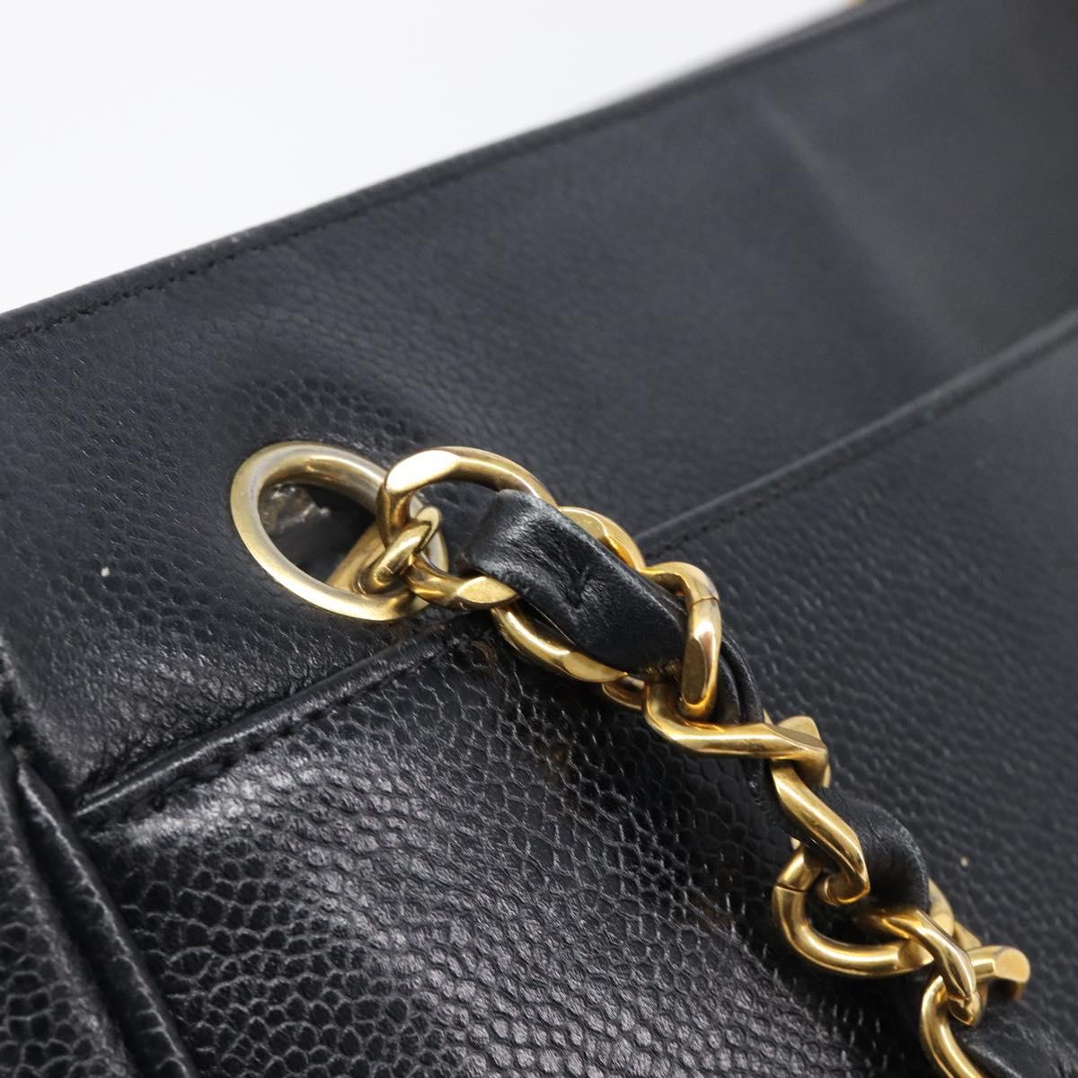 CHANEL Triple Coco Chain Shoulder Tote Bag Caviar Skin Black CC Auth 204578V