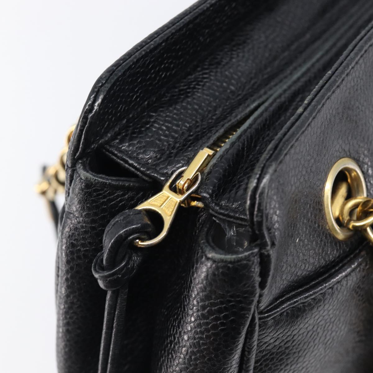 CHANEL Triple Coco Chain Shoulder Tote Bag Caviar Skin Black CC Auth 204578V
