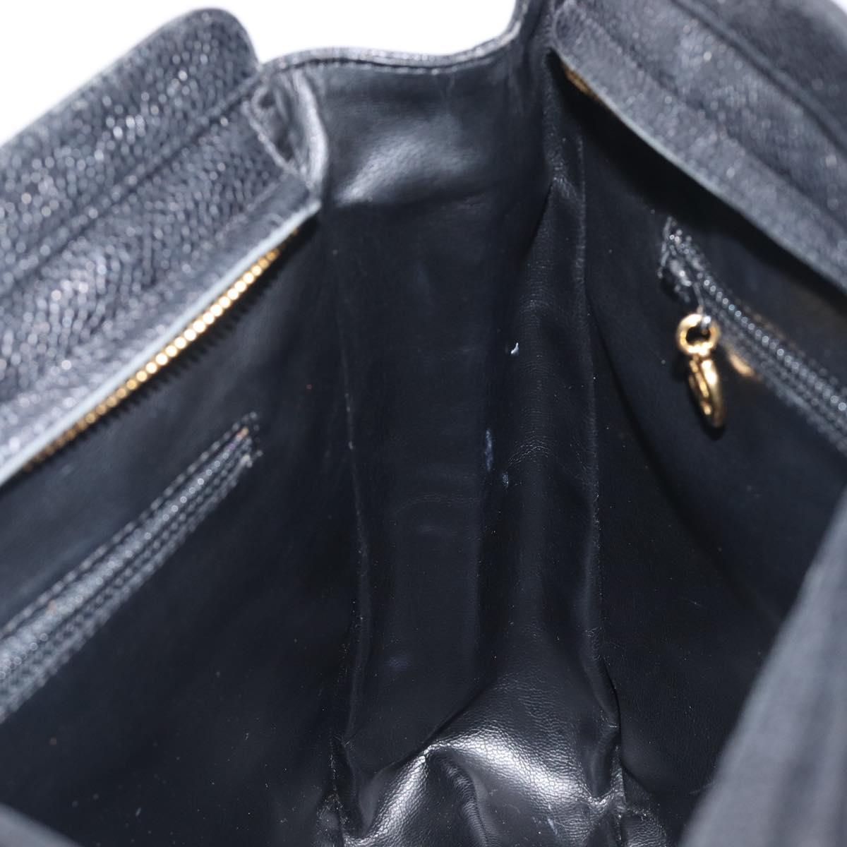 CHANEL Triple Coco Chain Shoulder Tote Bag Caviar Skin Black CC Auth 204578V