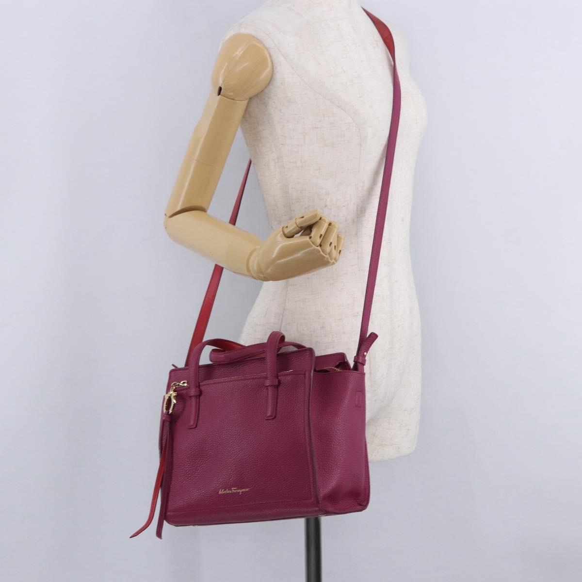 Salvatore Ferragamo Gancini Hand Bag Leather 2way Pink Gold Tone Auth 204579A