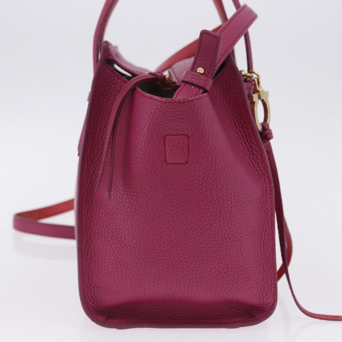 Salvatore Ferragamo Gancini Hand Bag Leather 2way Pink Gold Tone Auth 204579A