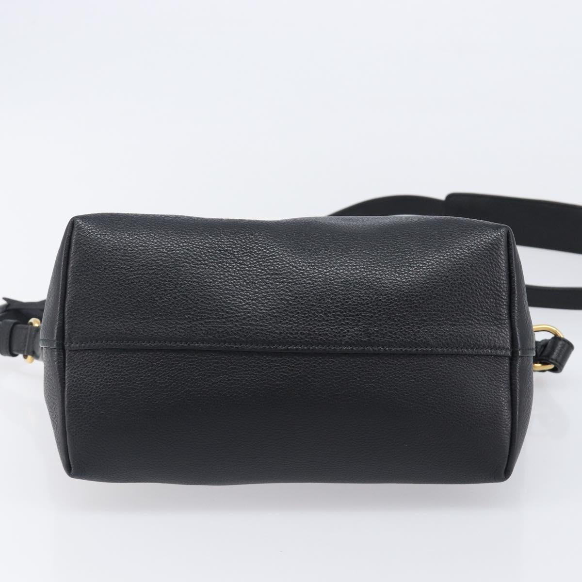 PRADA Hand Bag Leather 2way Black Gold Tone Auth 204580M