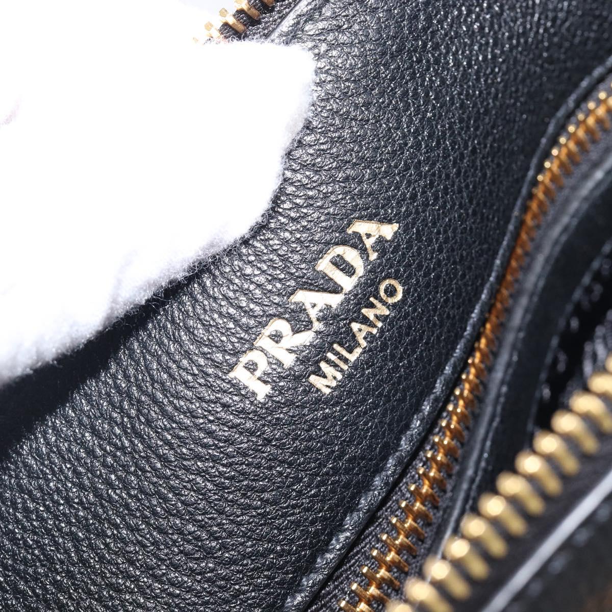 PRADA Hand Bag Leather 2way Black Gold Tone Auth 204580M