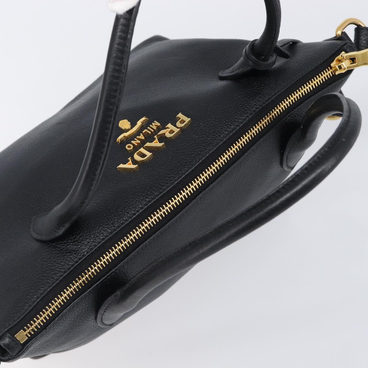 PRADA Hand Bag Leather 2way Black Gold Tone Auth 204580M