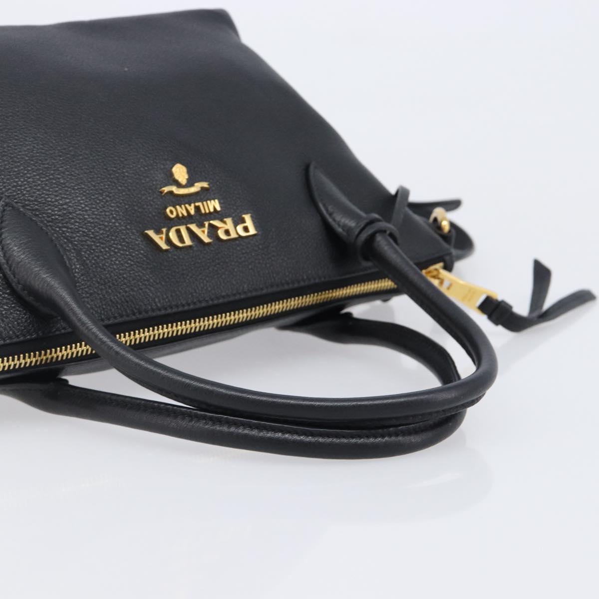 PRADA Hand Bag Leather 2way Black Gold Tone Auth 204580M