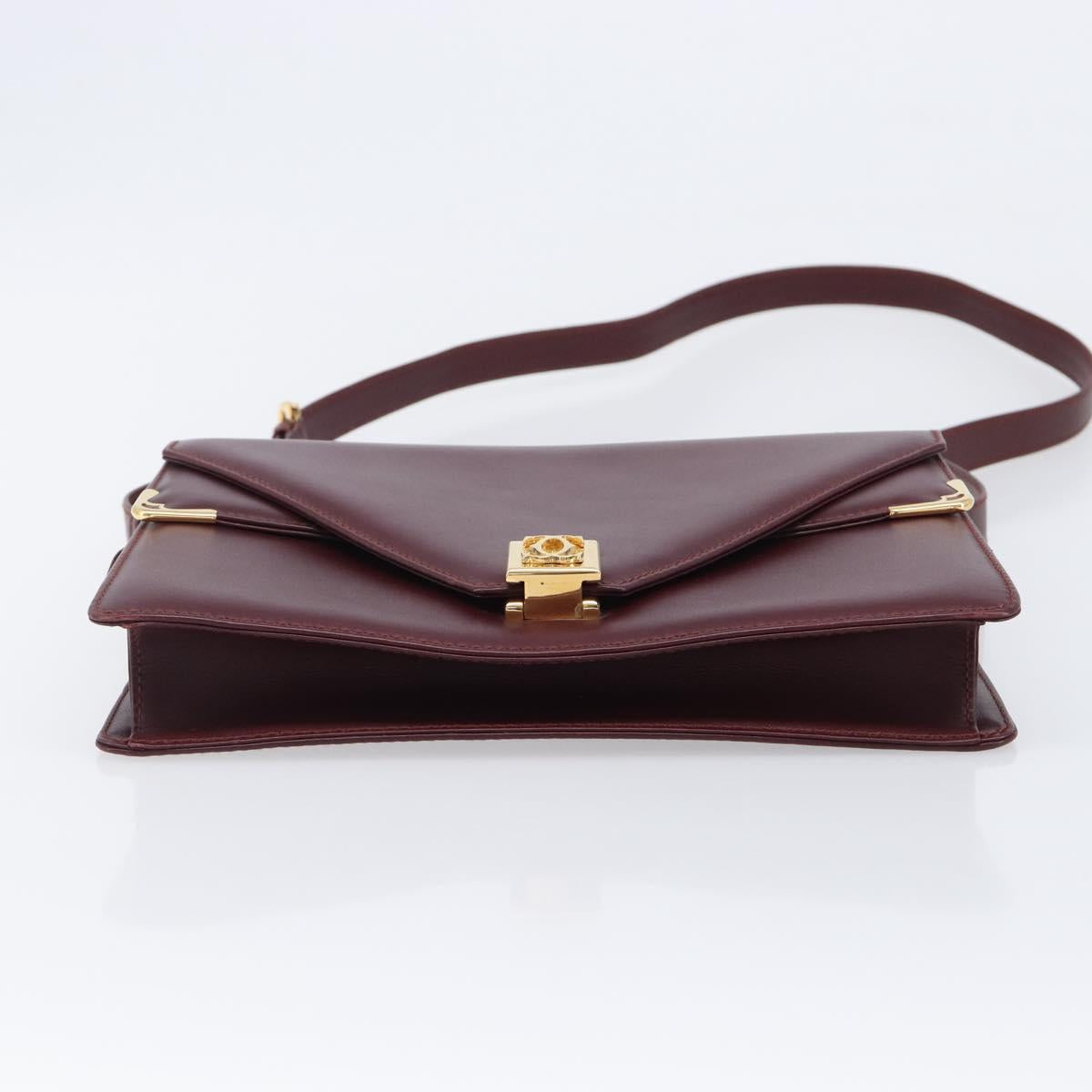 CARTIER Must Line Shoulder Bag Leather Bordeaux Gold Tone Auth 204581V