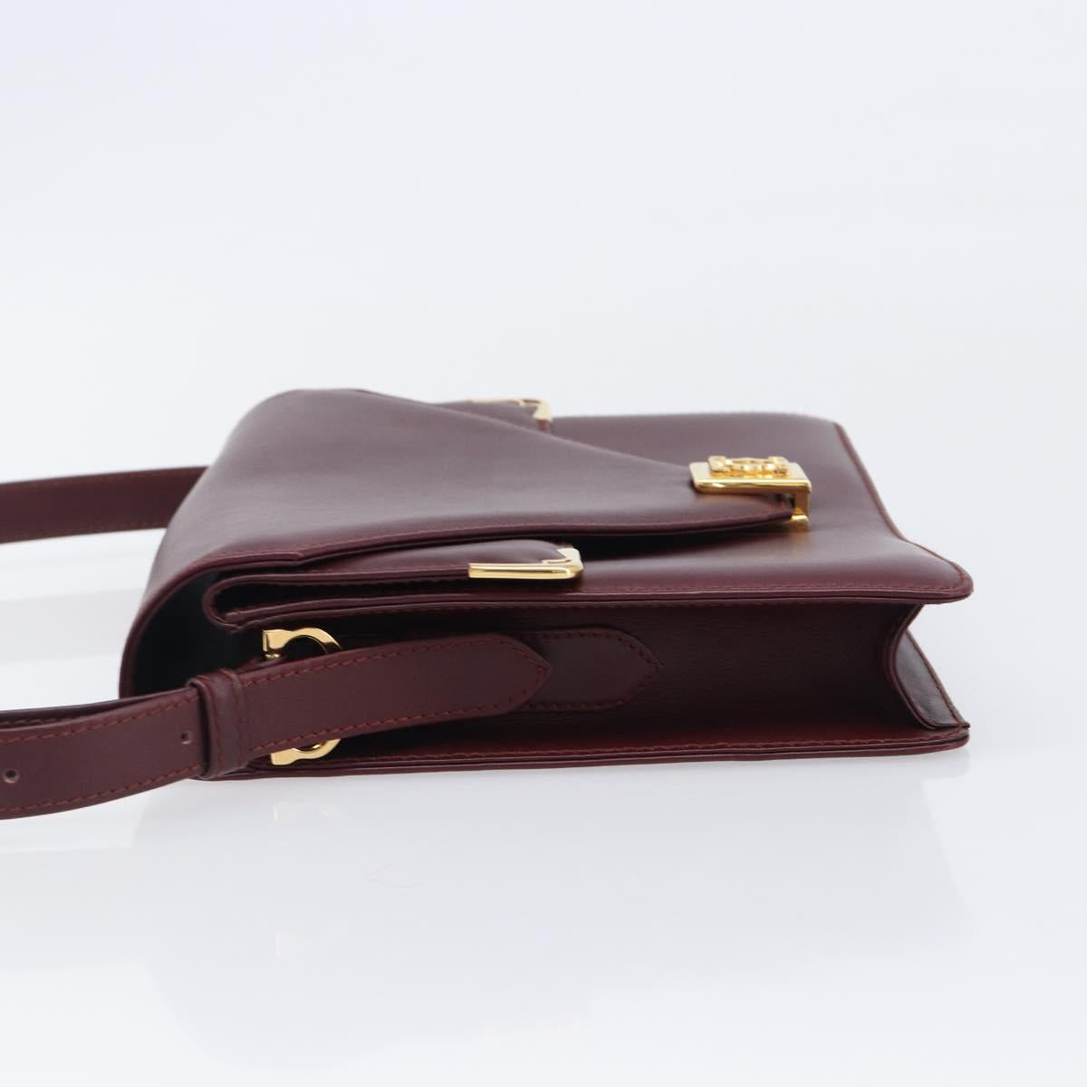CARTIER Must Line Shoulder Bag Leather Bordeaux Gold Tone Auth 204581V