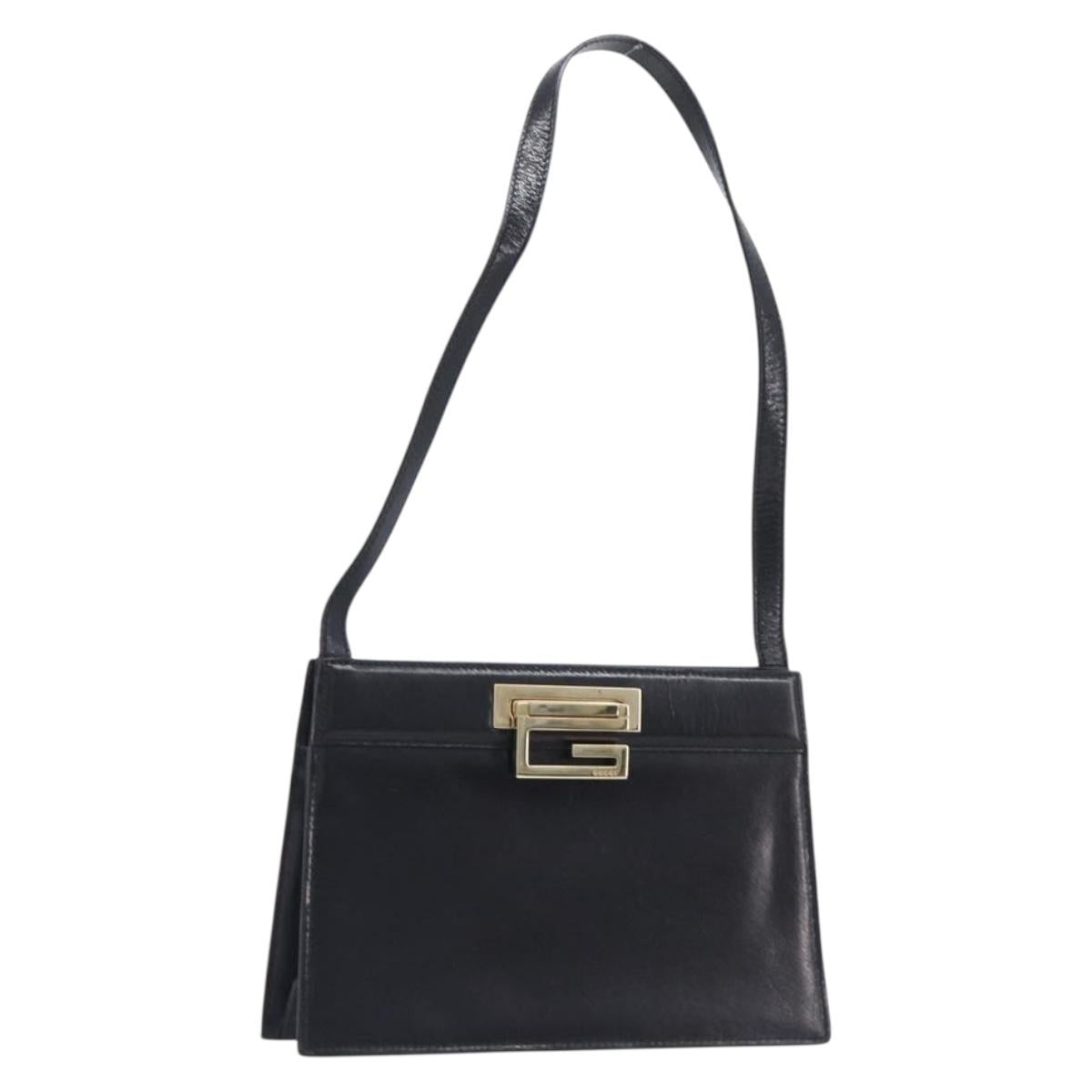 GUCCI Shoulder Bag Leather Black Gold Tone 001 0406 1864 Auth 204582V