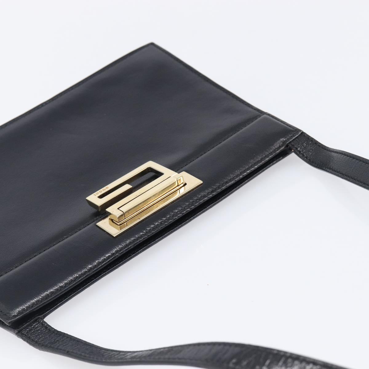 GUCCI Shoulder Bag Leather Black Gold Tone 001 0406 1864 Auth 204582V