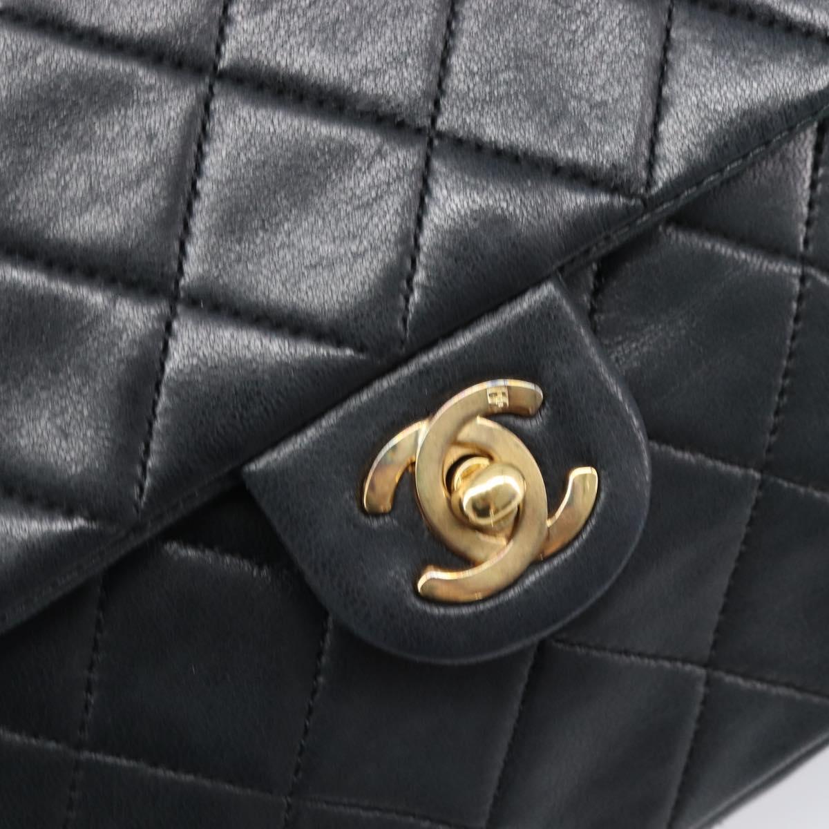 CHANEL Mini Matelasse 20 Chain Shoulder Bag Lamb Skin Black Gold CC Auth 204583V