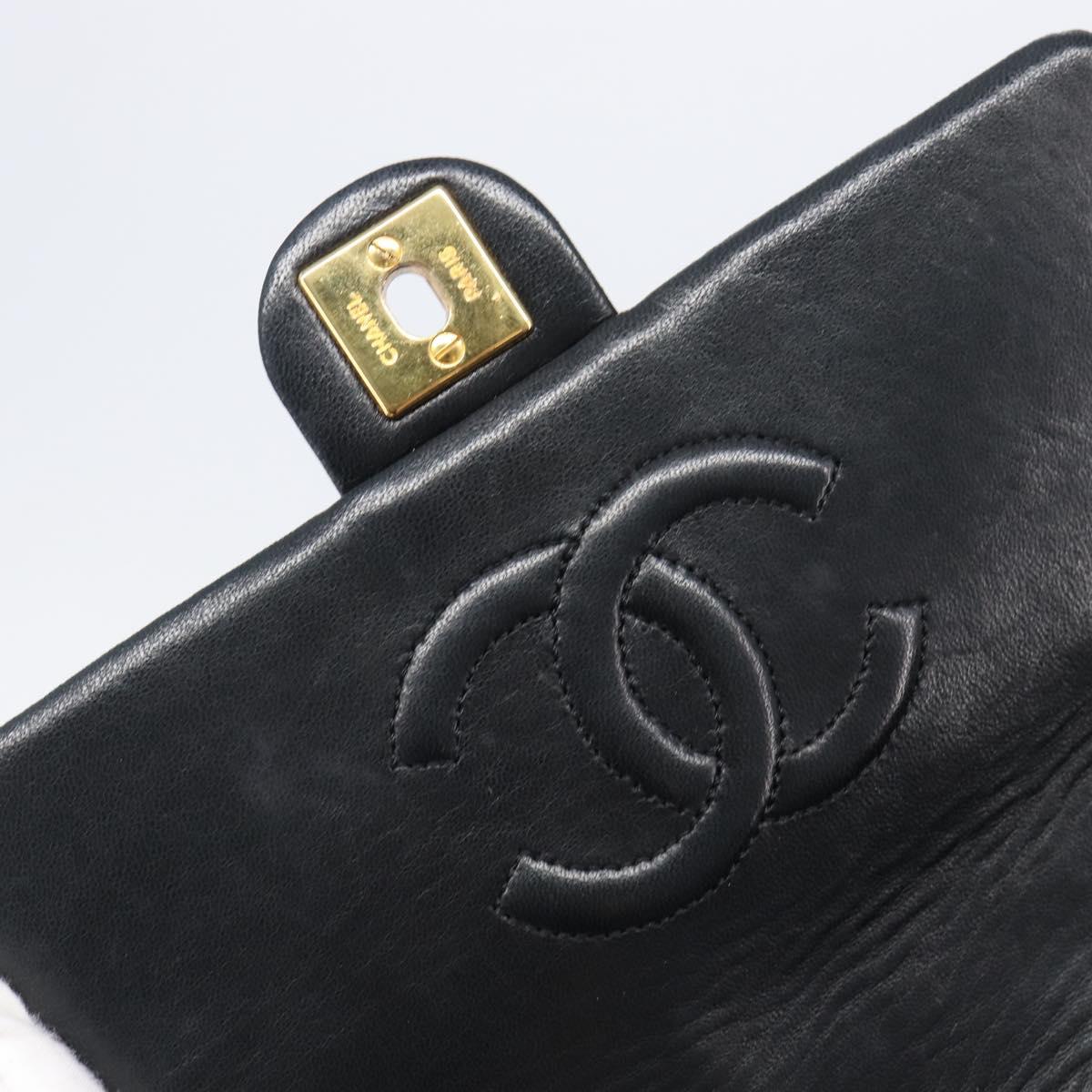 CHANEL Mini Matelasse 20 Chain Shoulder Bag Lamb Skin Black Gold CC Auth 204583V