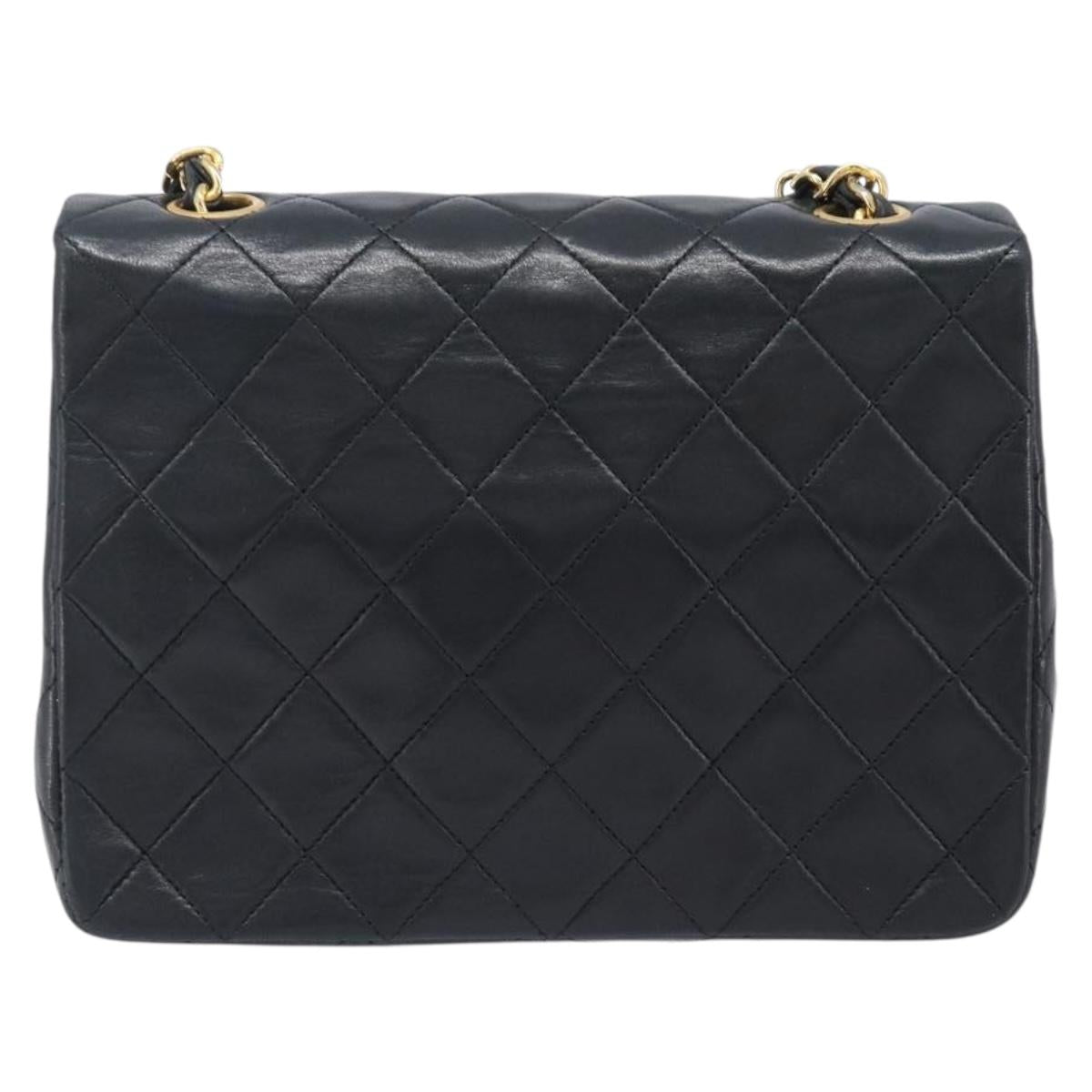 CHANEL Mini Matelasse 20 Chain Shoulder Bag Lamb Skin Black Gold CC Auth 204583V