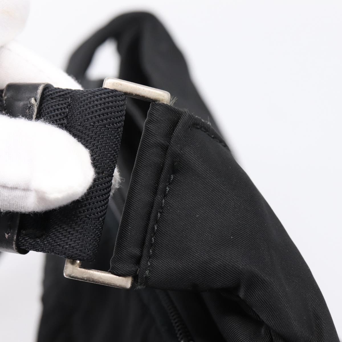 PRADA Shoulder Bag Nylon Black Silver Auth 204590A