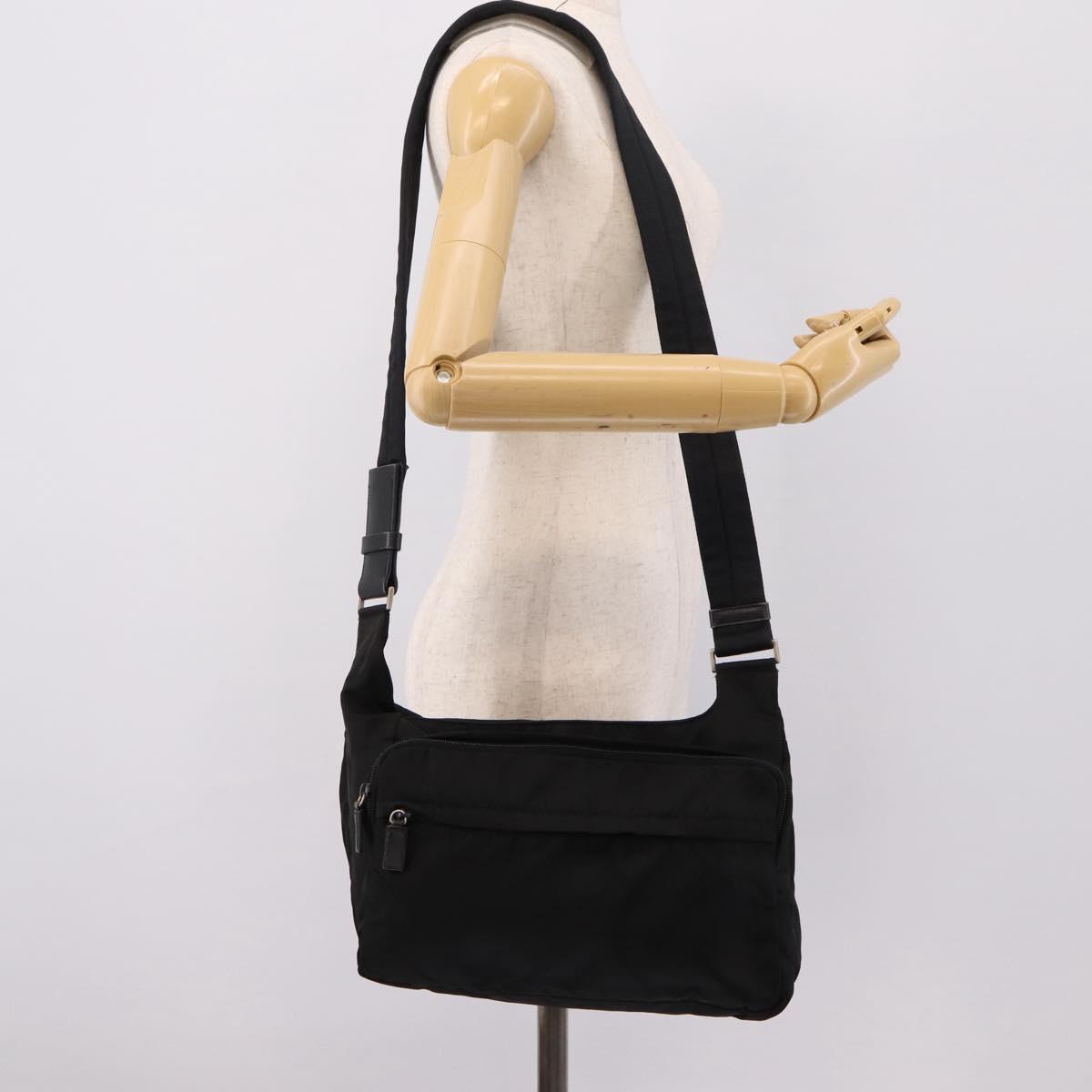PRADA Shoulder Bag Nylon Black Silver Auth 204590A