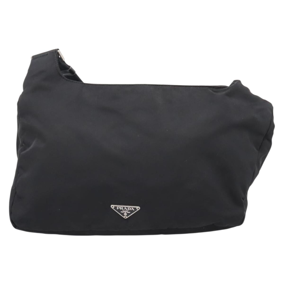 PRADA Shoulder Bag Nylon Black Silver Auth 204590A