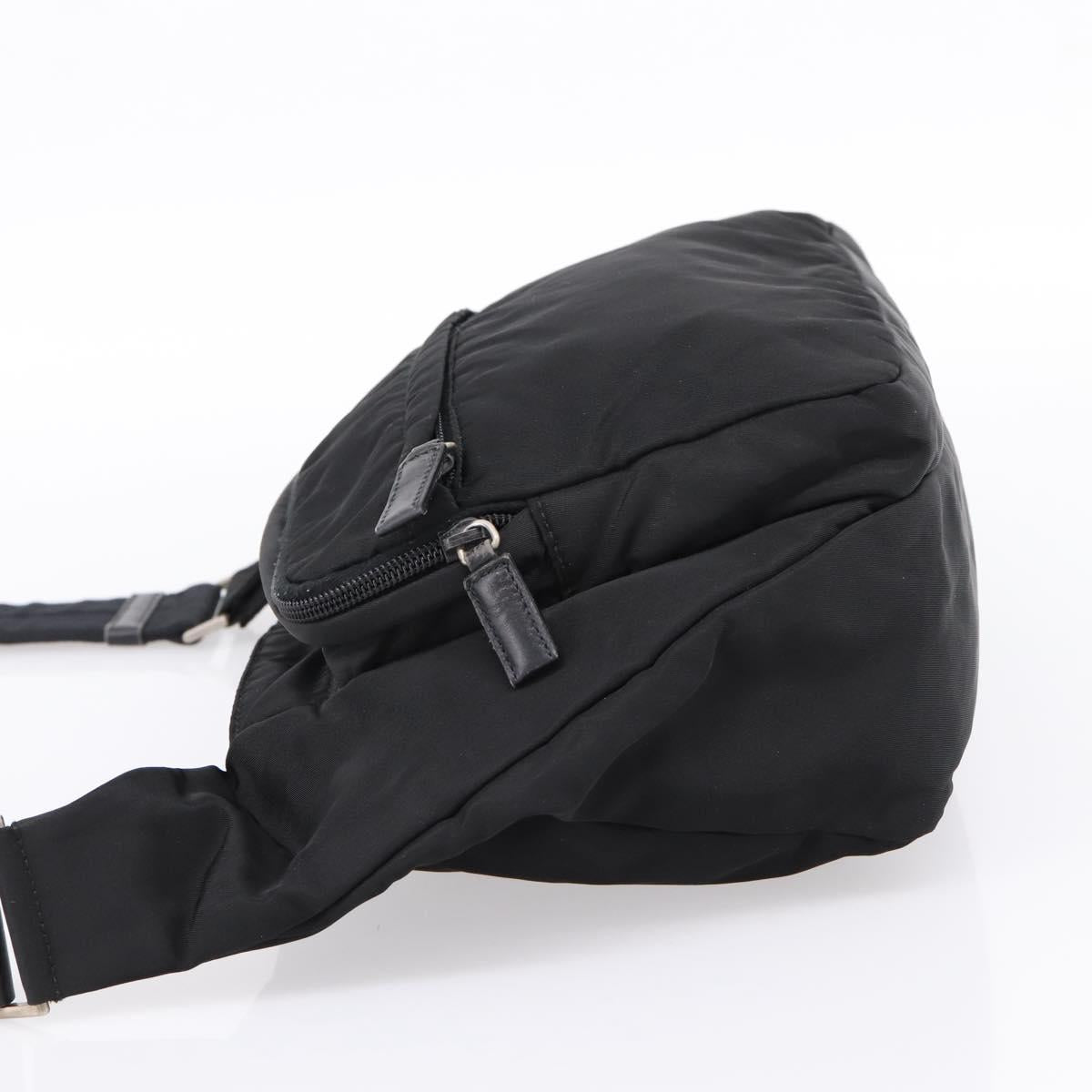 PRADA Shoulder Bag Nylon Black Silver Auth 204590A