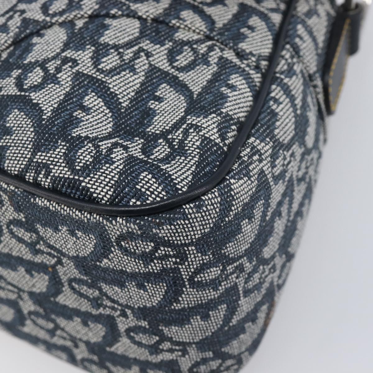 Christian Dior Trotter Canvas Saddle Shoulder Bag Navy Silver Auth 204592V
