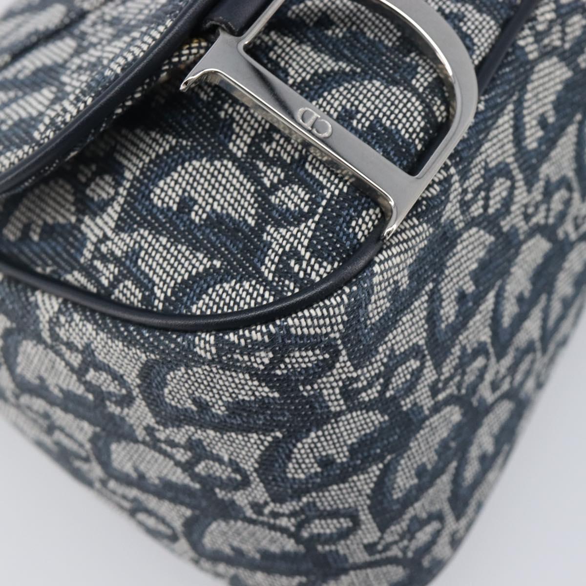 Christian Dior Trotter Canvas Saddle Shoulder Bag Navy Silver Auth 204592V