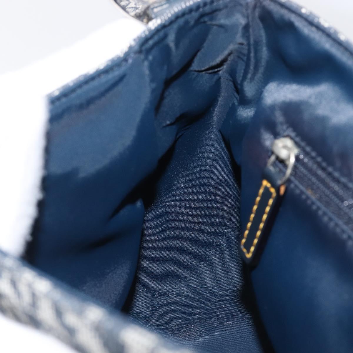 Christian Dior Trotter Canvas Saddle Shoulder Bag Navy Silver Auth 204592V