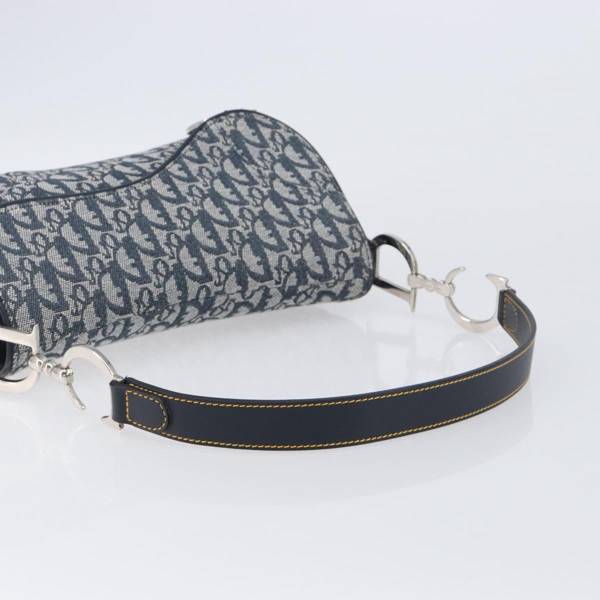 Christian Dior Trotter Canvas Saddle Shoulder Bag Navy Silver Auth 204592V