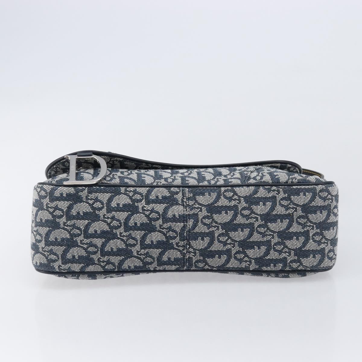 Christian Dior Trotter Canvas Saddle Shoulder Bag Navy Silver Auth 204592V