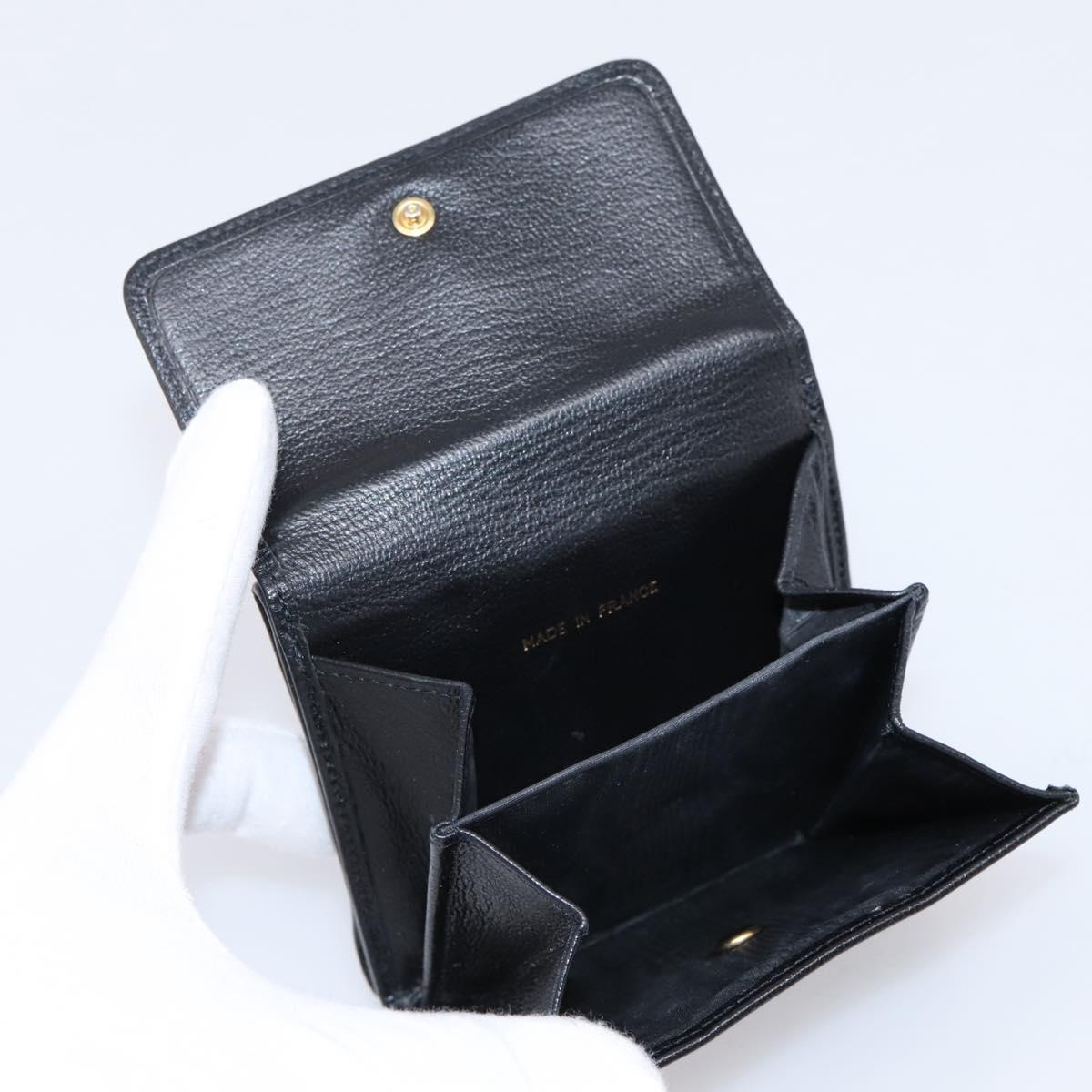 CHANEL Compact Wallet Leather Black Gold CC Auth 204596V