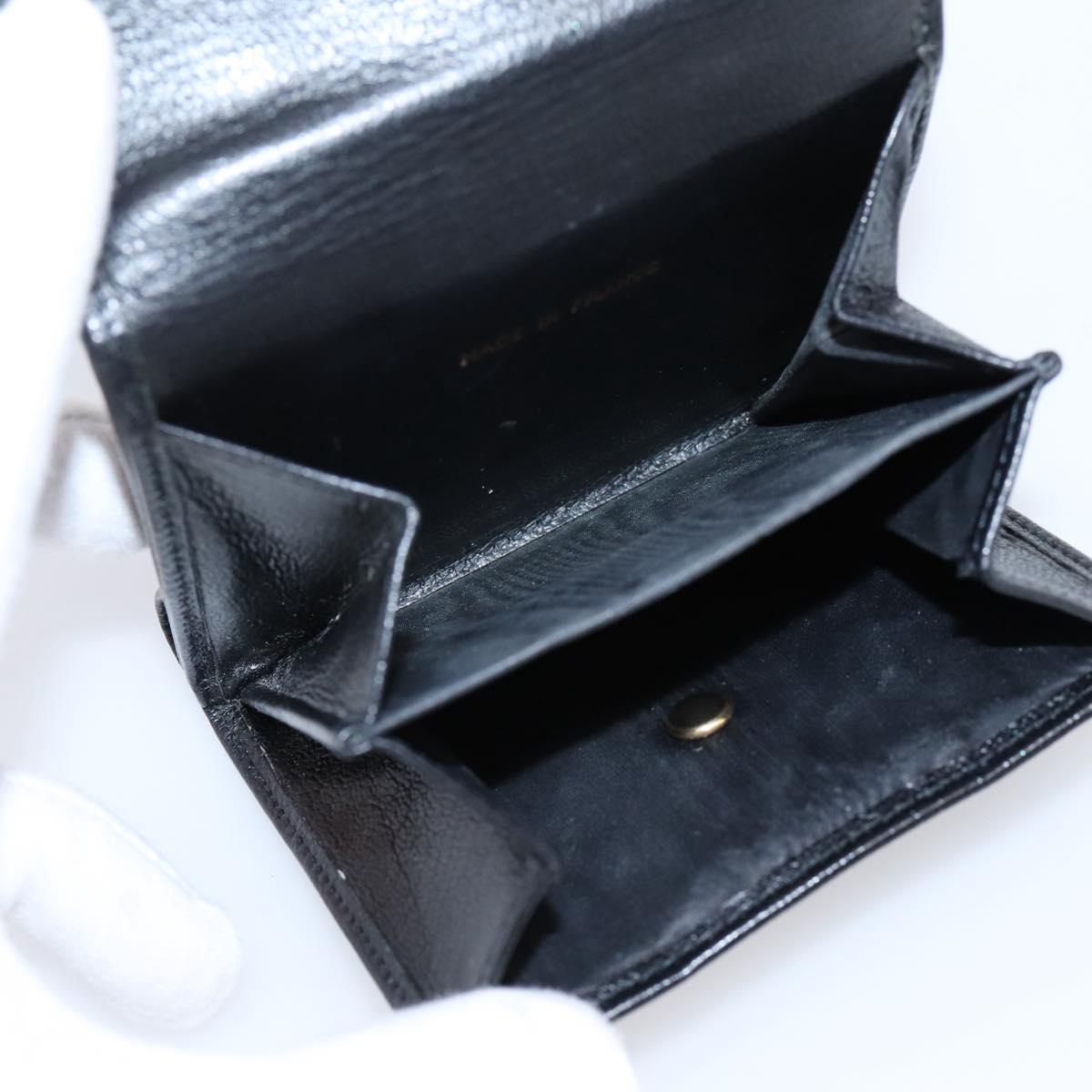 CHANEL Compact Wallet Leather Black Gold CC Auth 204596V