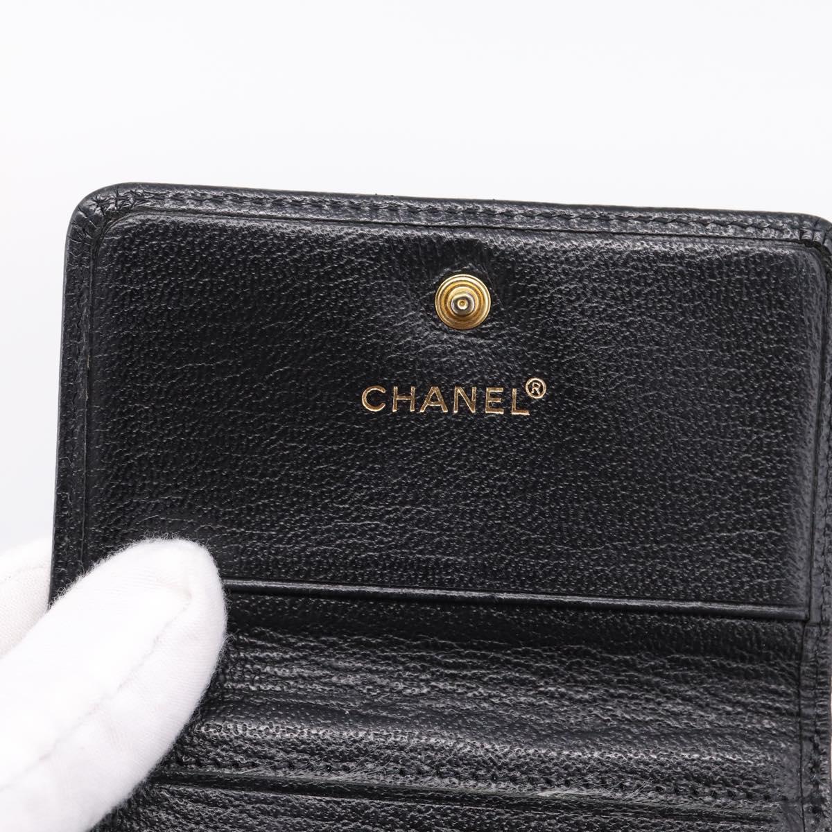 CHANEL Compact Wallet Leather Black Gold CC Auth 204596V