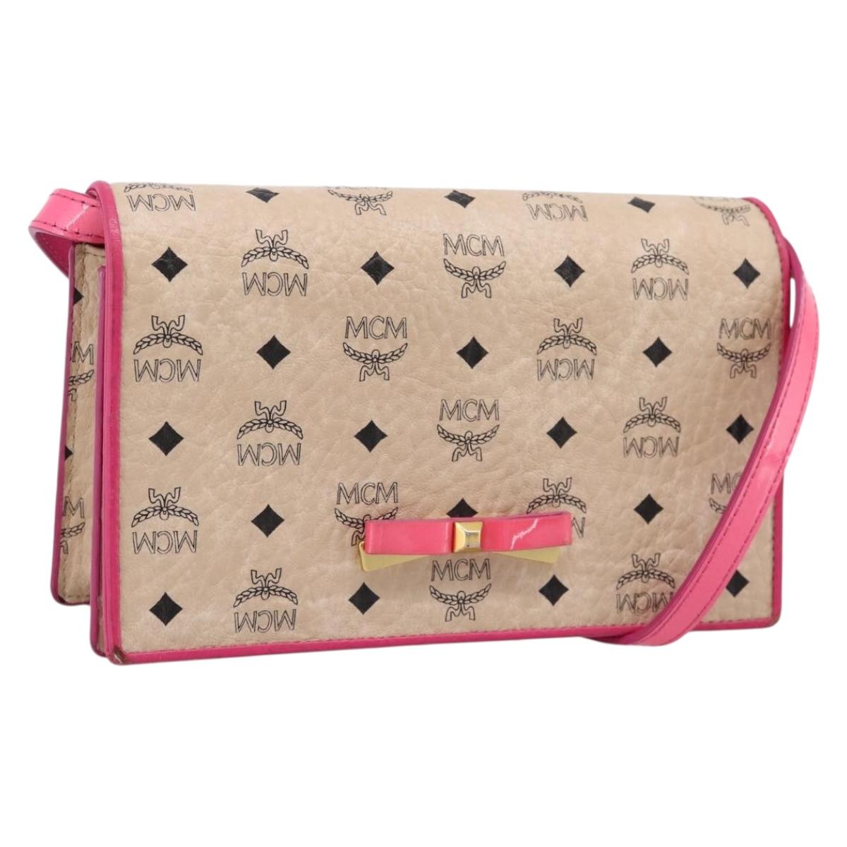 MCM Vicetos Shoulder Bag PVC Leather Pink Gold Tone Auth 204597A