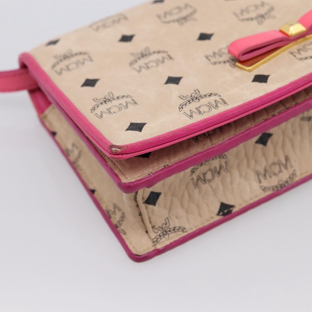 MCM Vicetos Shoulder Bag PVC Leather Pink Gold Tone Auth 204597A