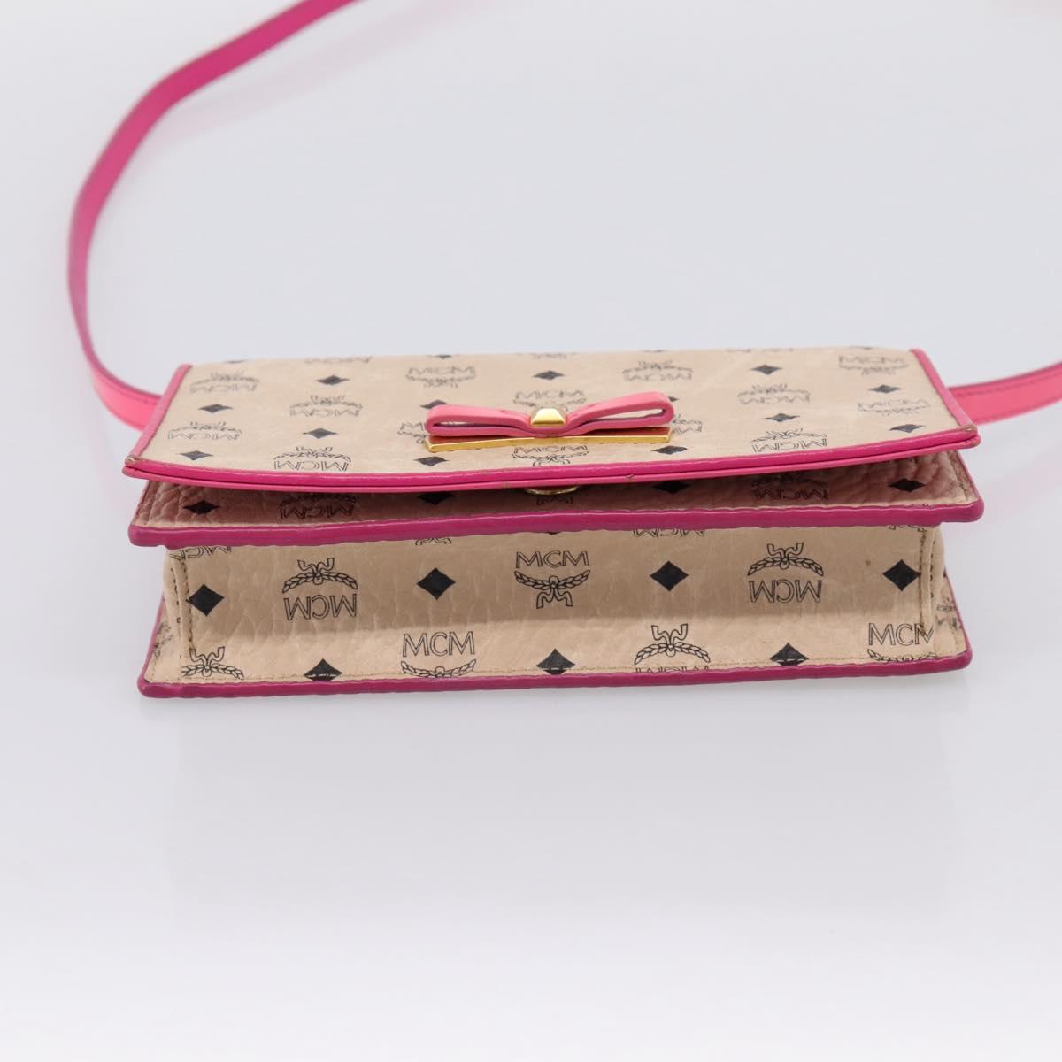 MCM Vicetos Shoulder Bag PVC Leather Pink Gold Tone Auth 204597A