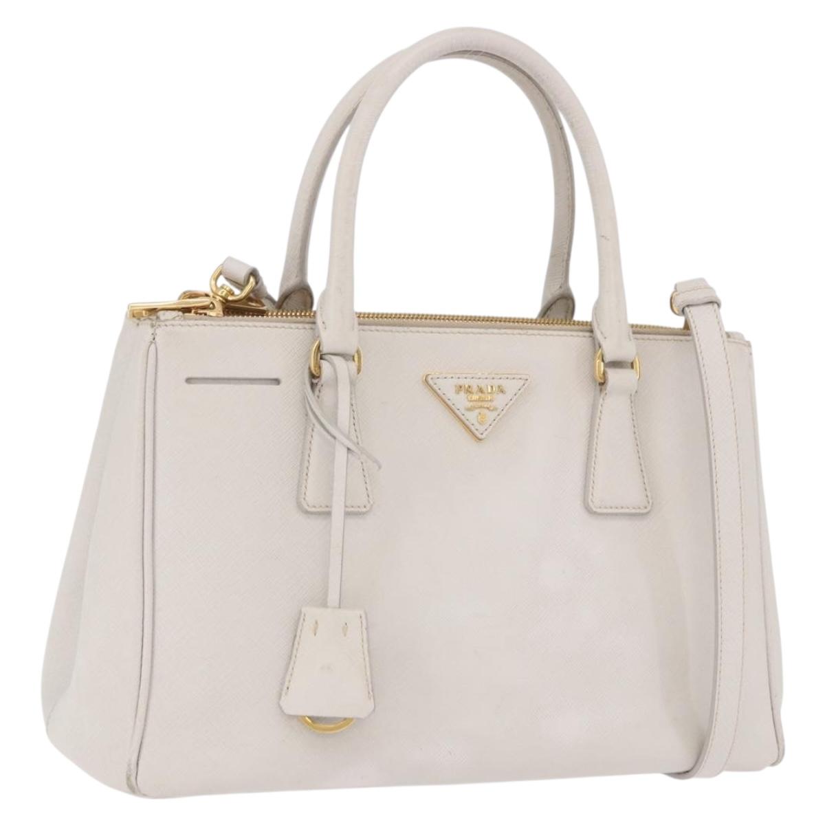 PRADA Galleria Hand Bag Safiano 2way Ivory Gold Tone Auth 204598A