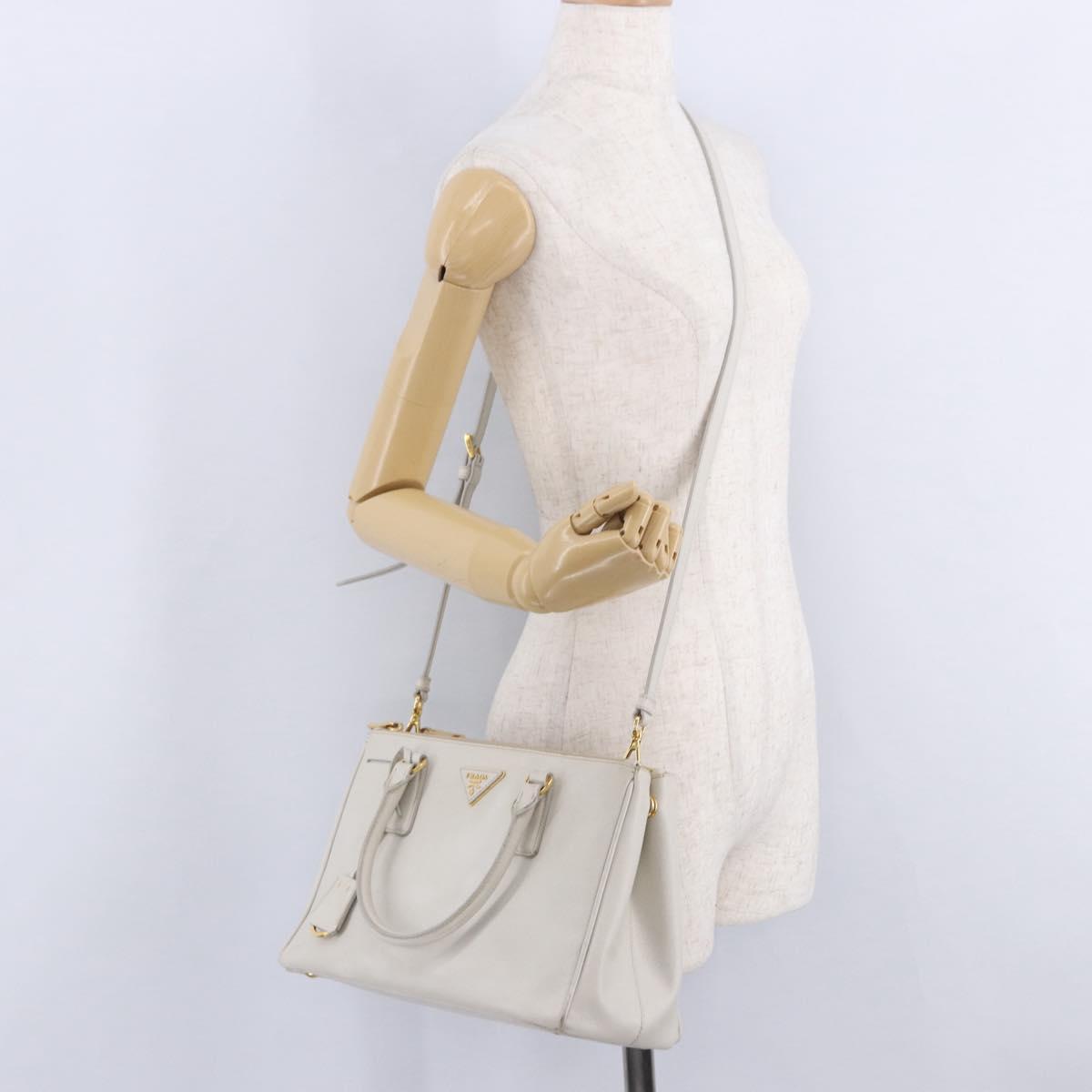 PRADA Galleria Hand Bag Safiano 2way Ivory Gold Tone Auth 204598A