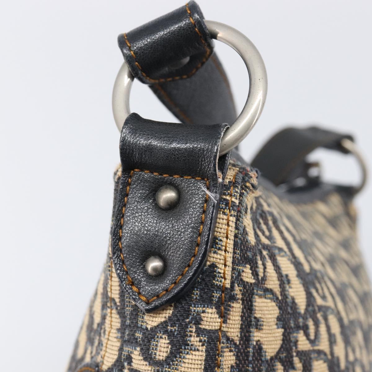 Christian Dior Trotter Canvas Shoulder Bag Navy Silver Auth 204603V
