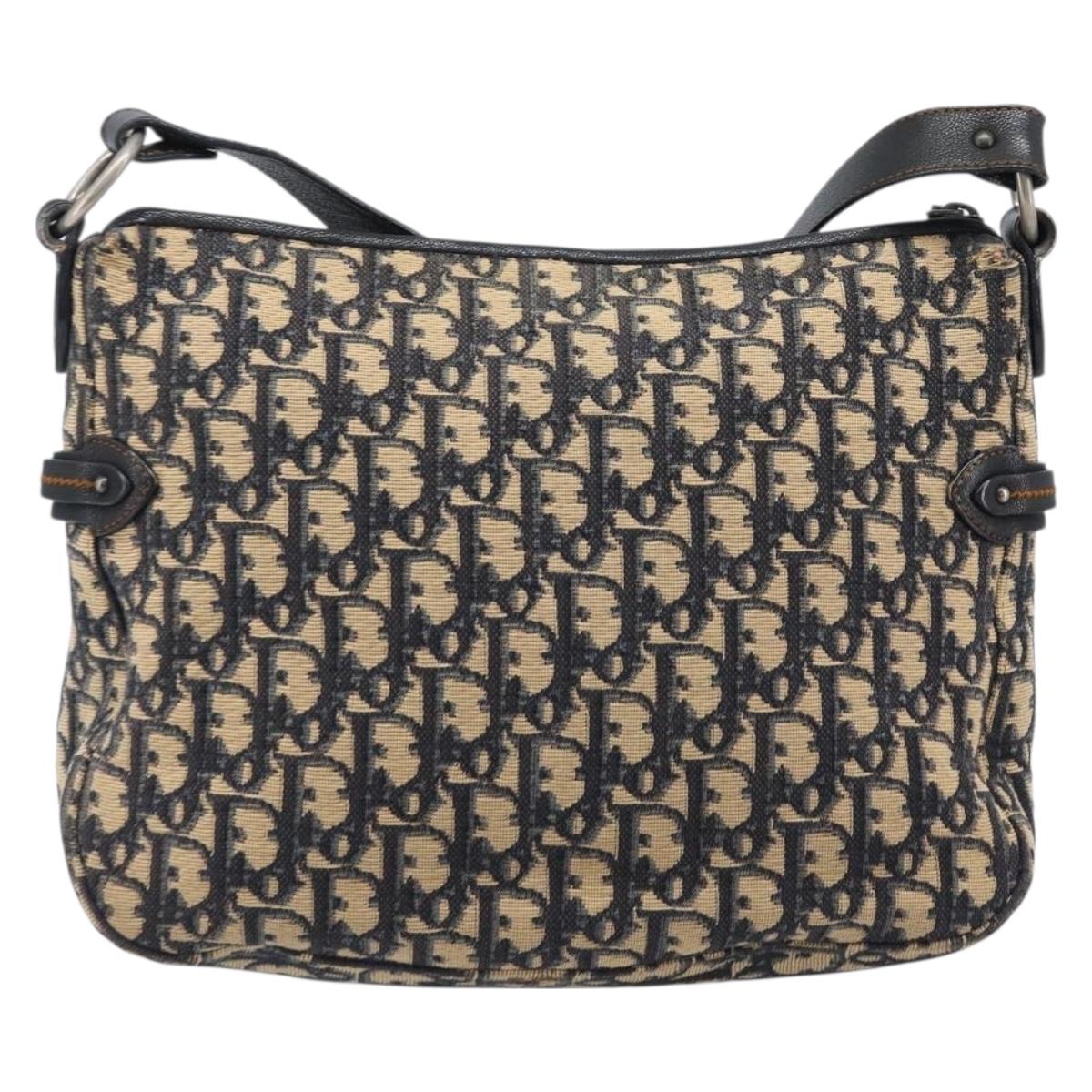 Christian Dior Trotter Canvas Shoulder Bag Navy Silver Auth 204603V