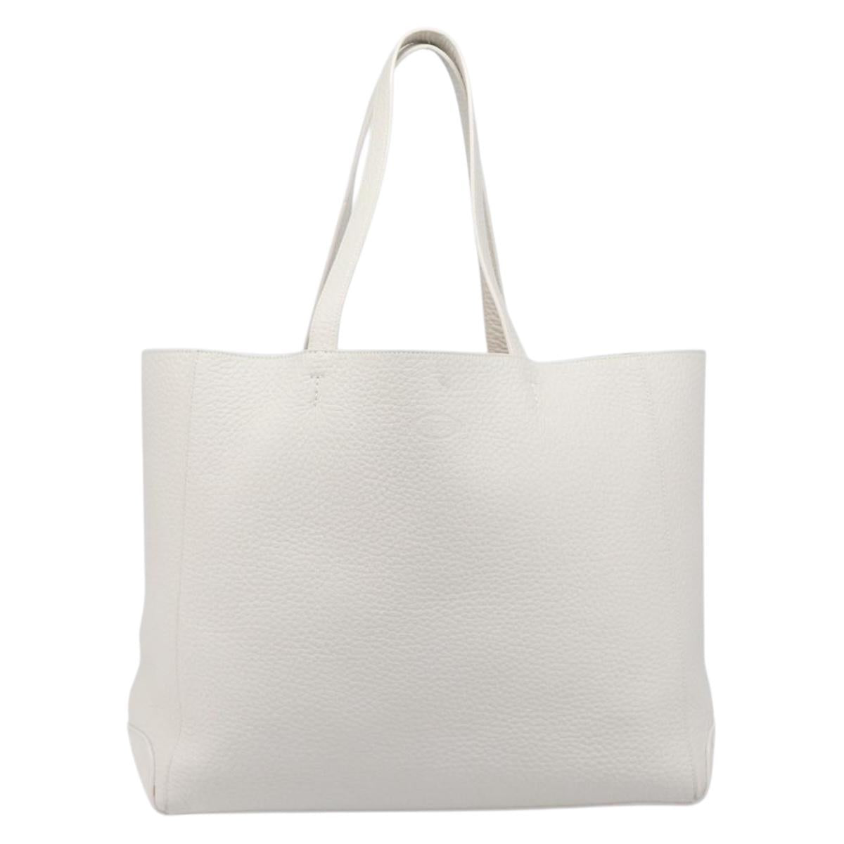 TOD’S Tote Bag Leather White Silver Auth 204604A