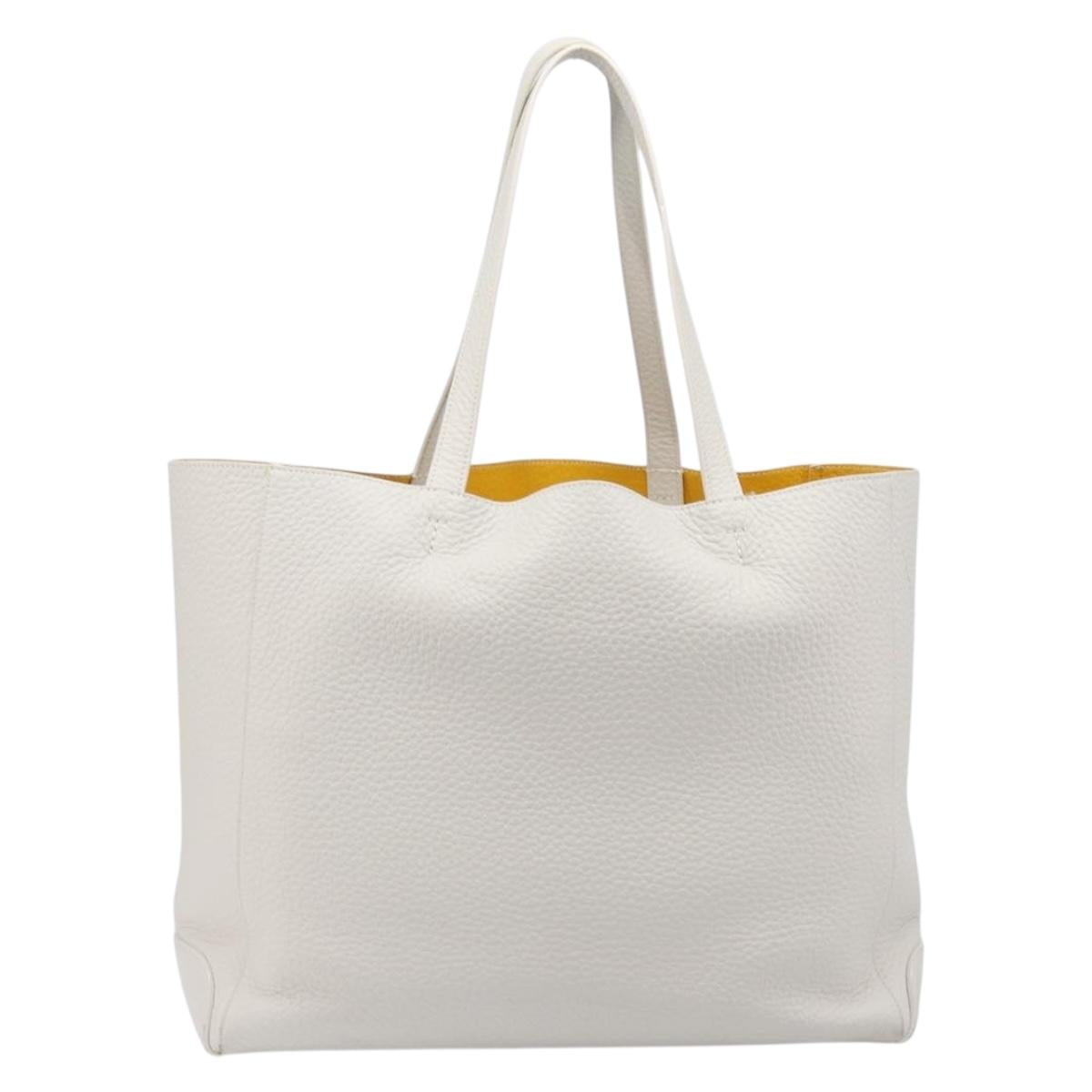 TOD’S Tote Bag Leather White Silver Auth 204604A