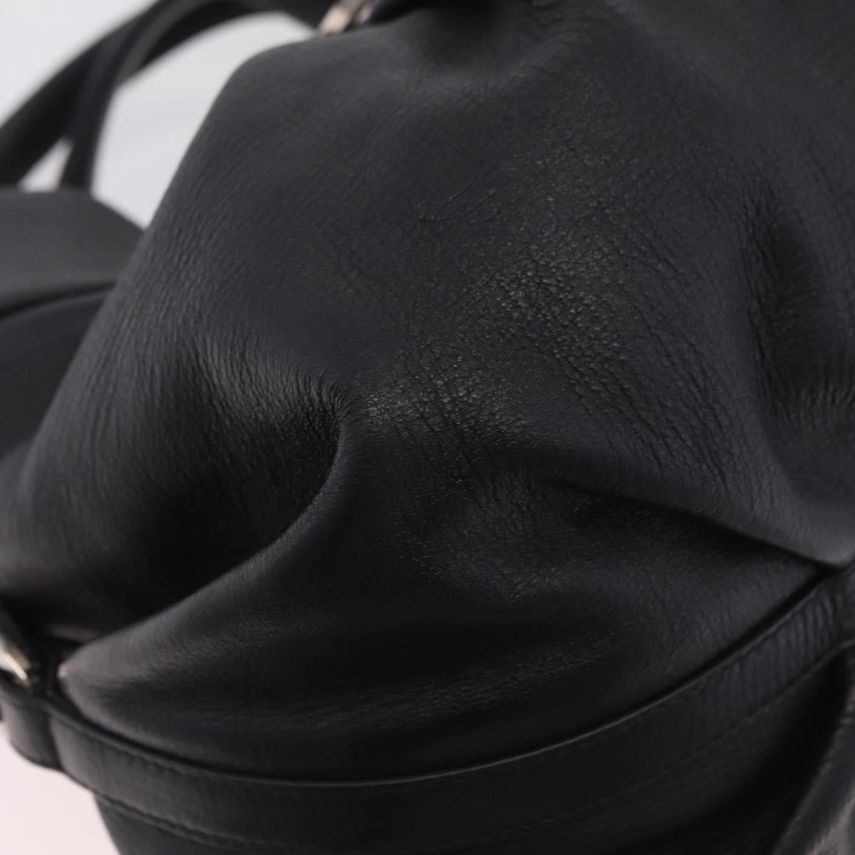BVLGARI Chandra Hand Bag Leather 2way Black Silver Auth 204605V