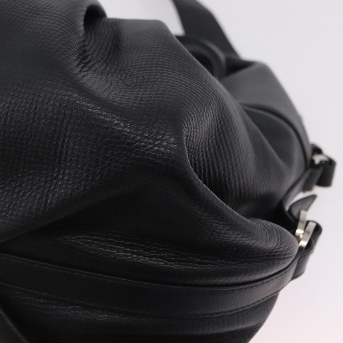 BVLGARI Chandra Hand Bag Leather 2way Black Silver Auth 204605V
