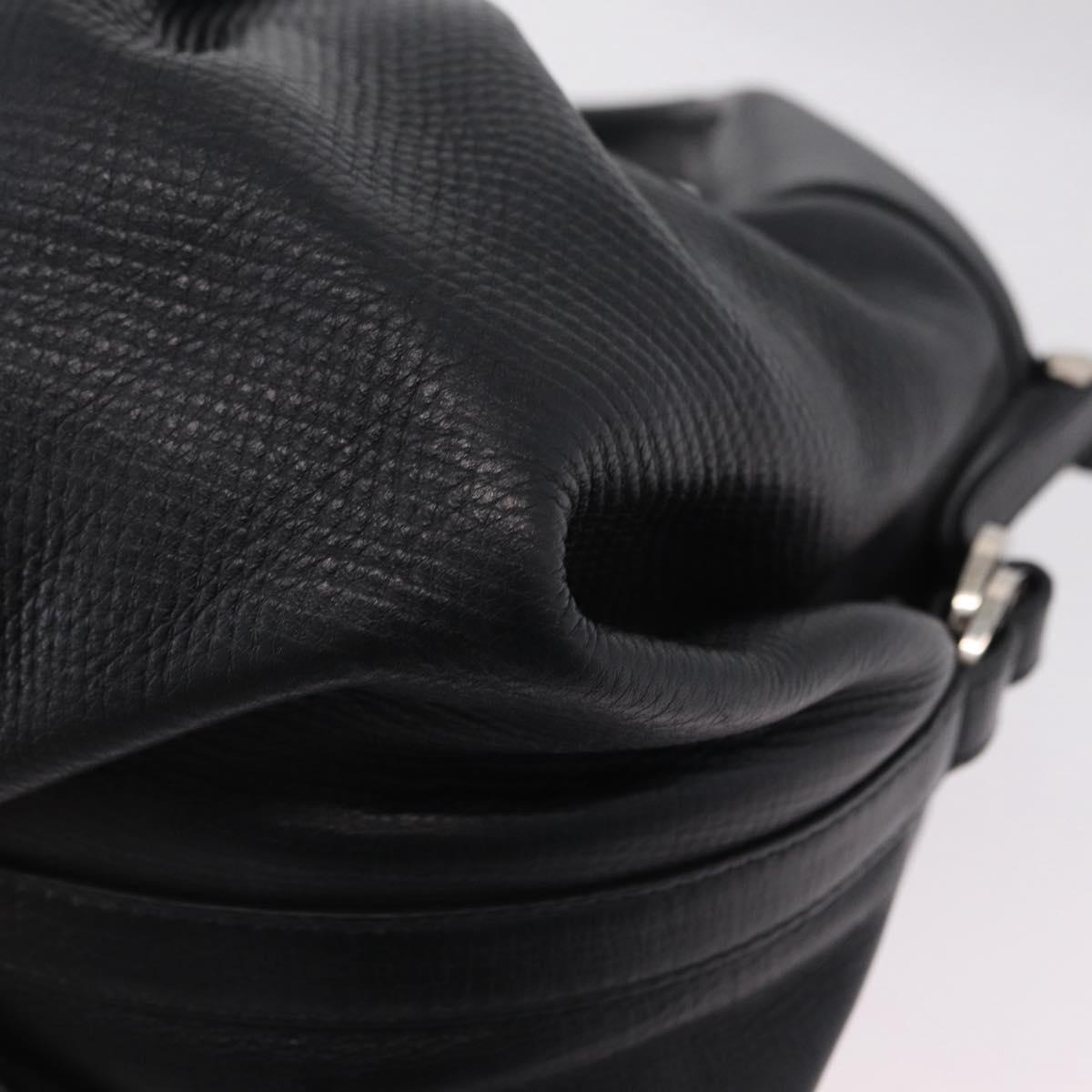 BVLGARI Chandra Hand Bag Leather 2way Black Silver Auth 204605V